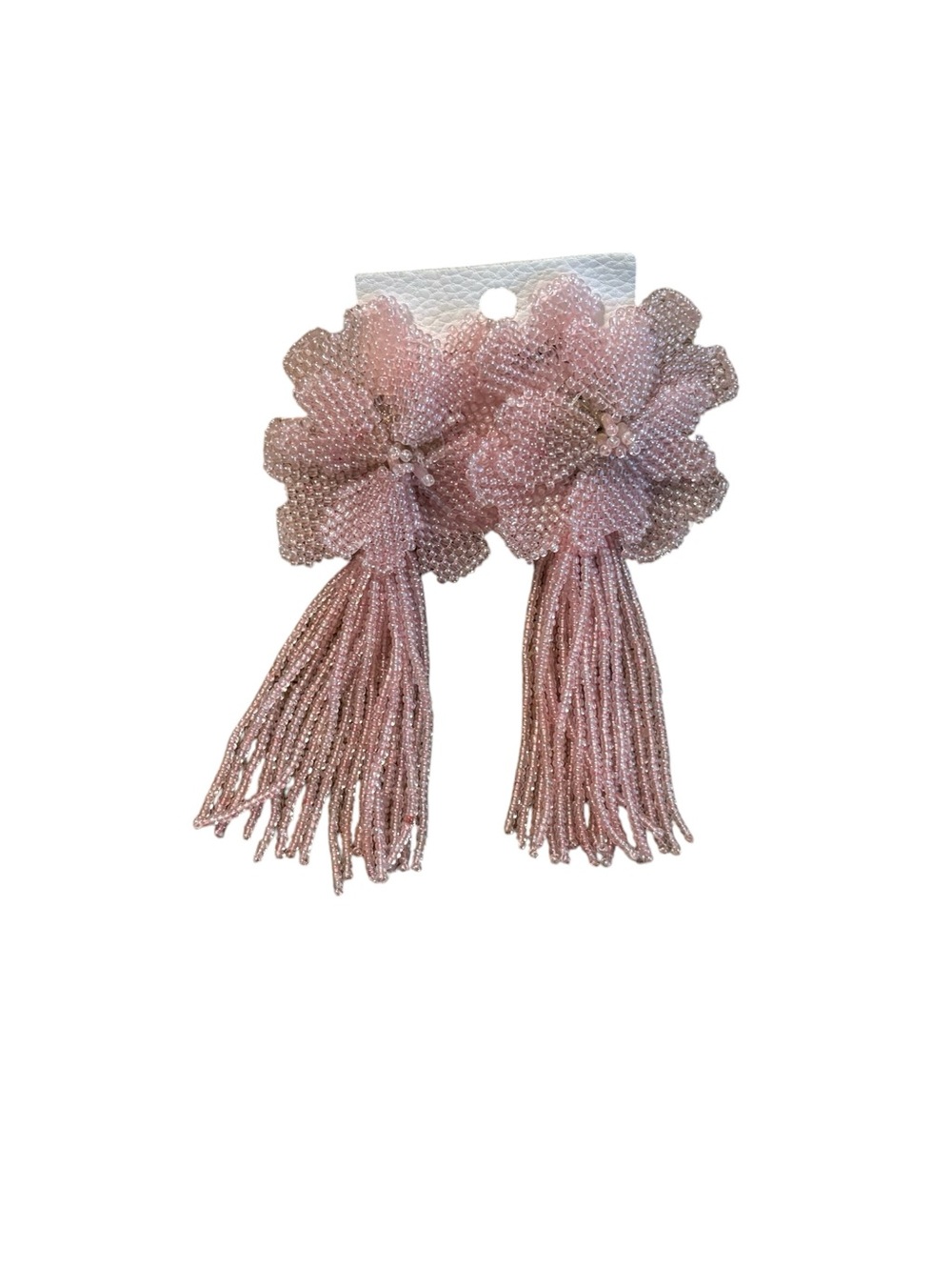 Free People Pink Beaded Flower Tassel Earrings